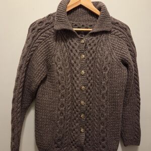 Hand-Knit 100% Wool Cable Knit Cardigan Sweater | Artisan Made